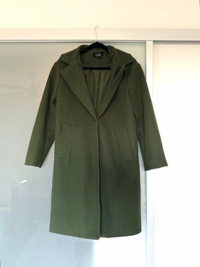 Olive Green Wool-Blend Long Coat